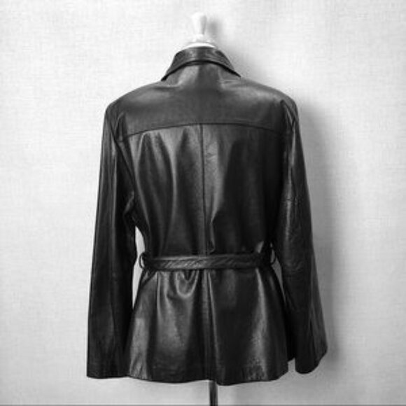 WILSON'S LEATHER Jacket Black Belted MAXIMA Size Large - Picture 6 of 8